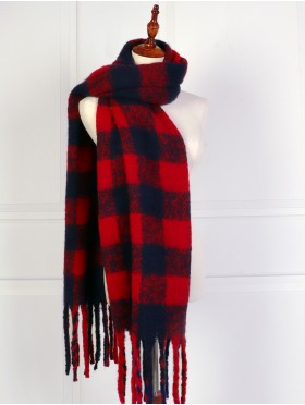 Plush Speckled Checker Scarf W/ Long Fringe